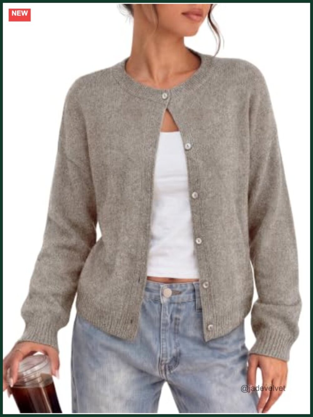 Womens Button Down Cardigan Sweater Oversized Crew Neck Long Sleeve Knit
